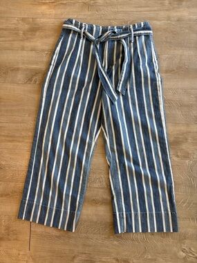 Ann Taylor High Waisted Blue and White Striped Tie-Waist Chinos Size 6